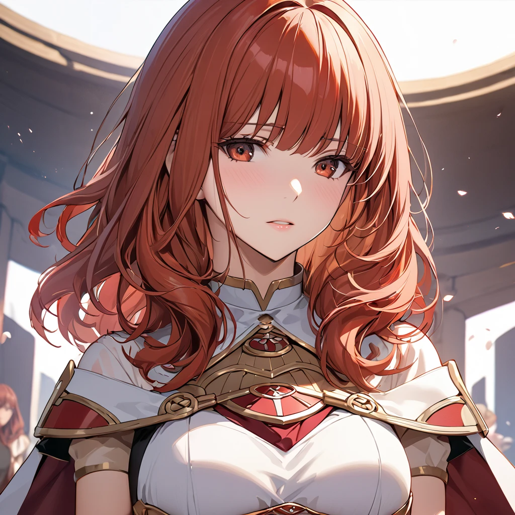 ((Highest quality)), ((masterpiece)), (detailed), （Perfect Face）The woman is a Celica with red hair.、The woman is corrupted