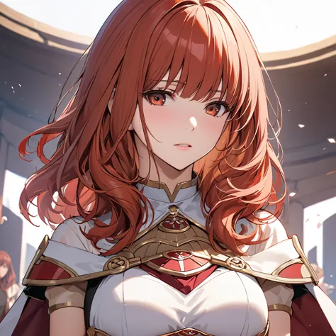 ((highest quality)), ((masterpiece)), (detailed), （perfect face）the woman is a celica with red hair.、the woman is corrupted