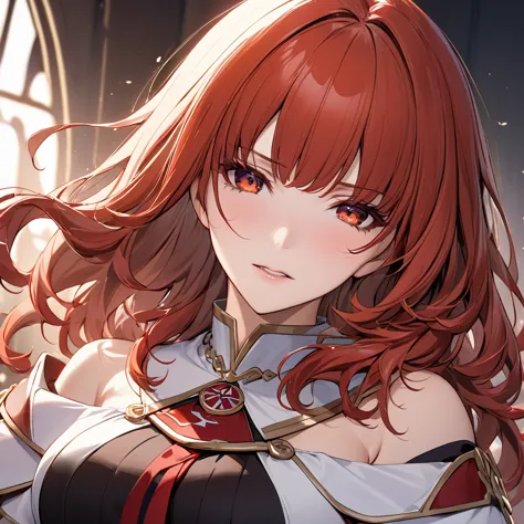 ((highest quality)), ((masterpiece)), (detailed), （perfect face）the woman is a celica with red hair.、the woman turns evil and be...