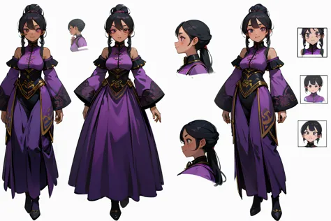 top quality, detailed face, character sheet,(((young woman:1.5))), ((full length:1.2)), full of details, several poses and expre...