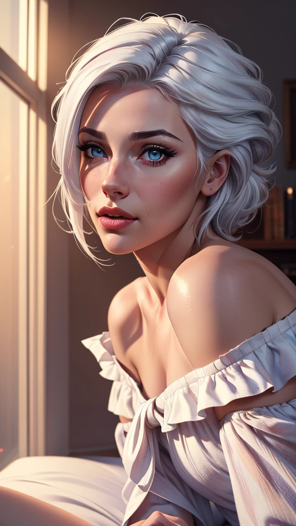 (best quality,4k,8k,highres,masterpiece:1.2),ultra-detailed,(realistic,photorealistic,photo-realistic:1.37),raw photo,1girl,off shoulder,cinematic lighting,kiss poses,heterochromia,white hair,white hair