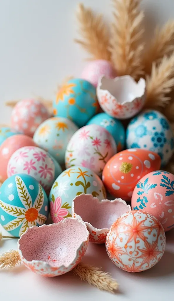 handcraft decor from egg shell, colorful, vibrant colors