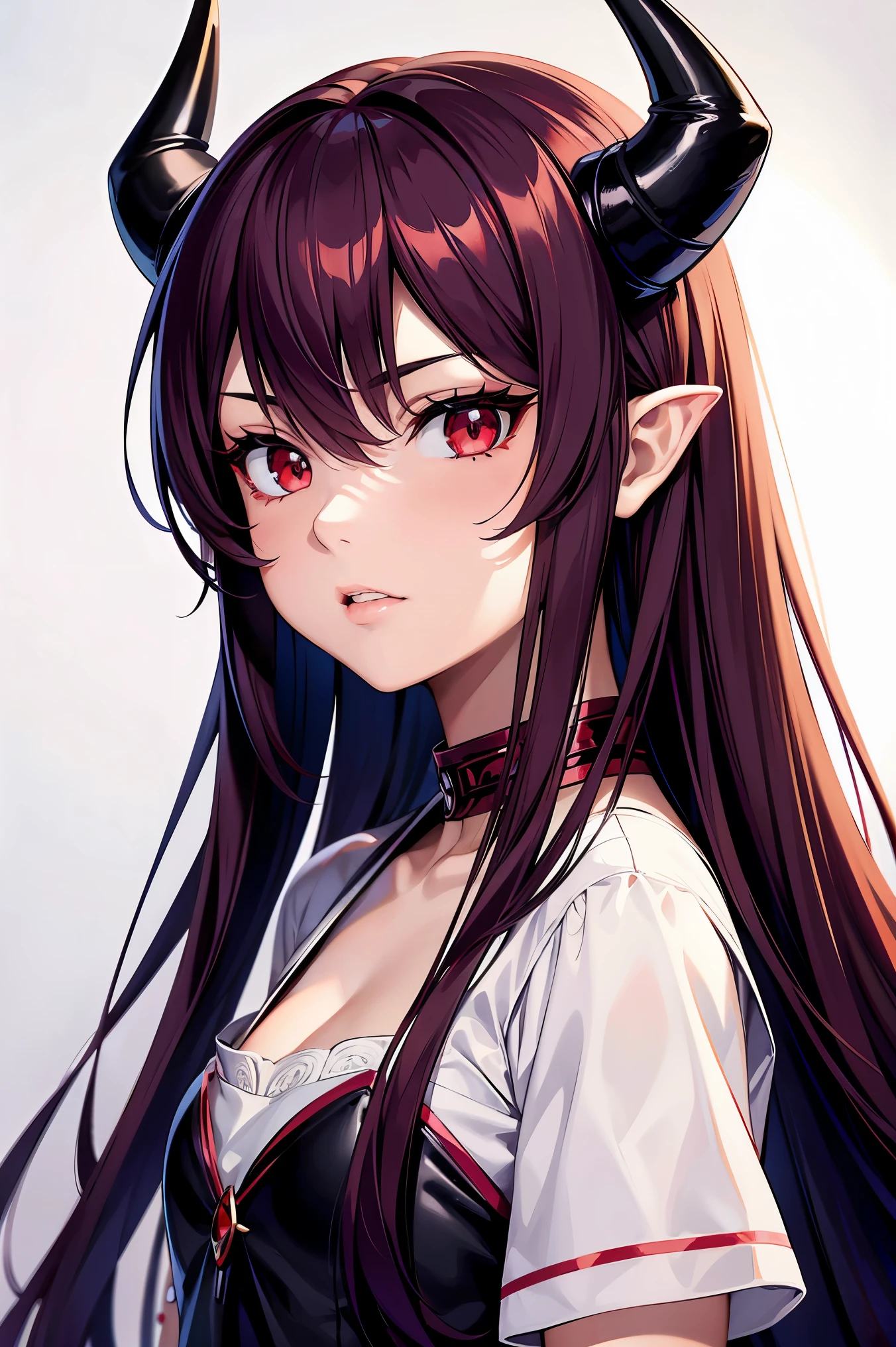 remilia scarlet, girl, red eyes, long hair, demon horns, short sleeve dress, young body, blood on body, high quality, 8k, best quality, 4k, ultra-detailed, realistic, photorealistic, vivid colors, sharp focus, professional, masterpiece, extremely detailed eyes and face, beautiful detailed eyes, beautiful detailed lips, long eyelashes, concept art Chica de anime con cabello largo y blanco, ojos rojos y sudadera negra 