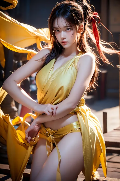 warrior goddess, otherworldly, sexy young woman with gigantic breasts, beautiful golden eyes, intense gaze, wuxia, masterpiece, ...