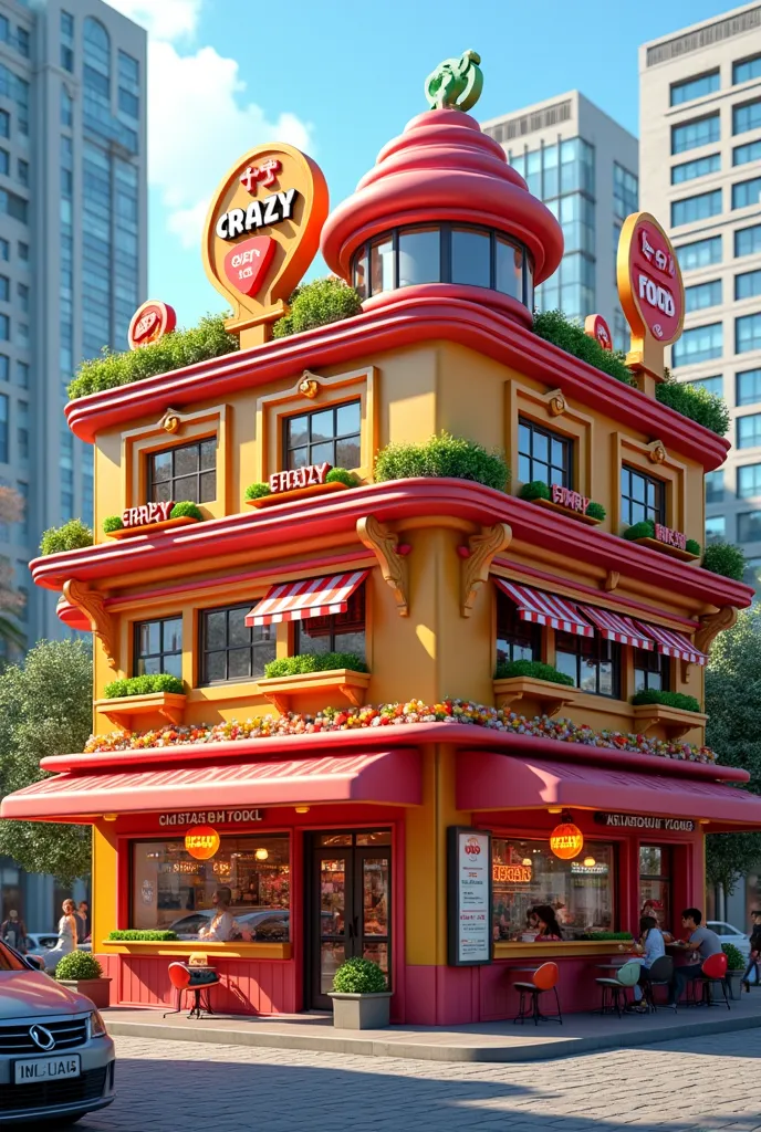 An image of a fast food restaurant that has a name "CRAZY FOOD"