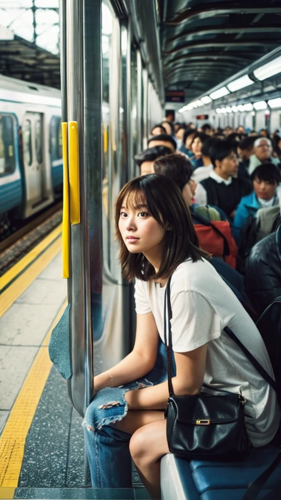 OL,commute,train,Miniskirt,casual,Too much exposure,Medium Hair