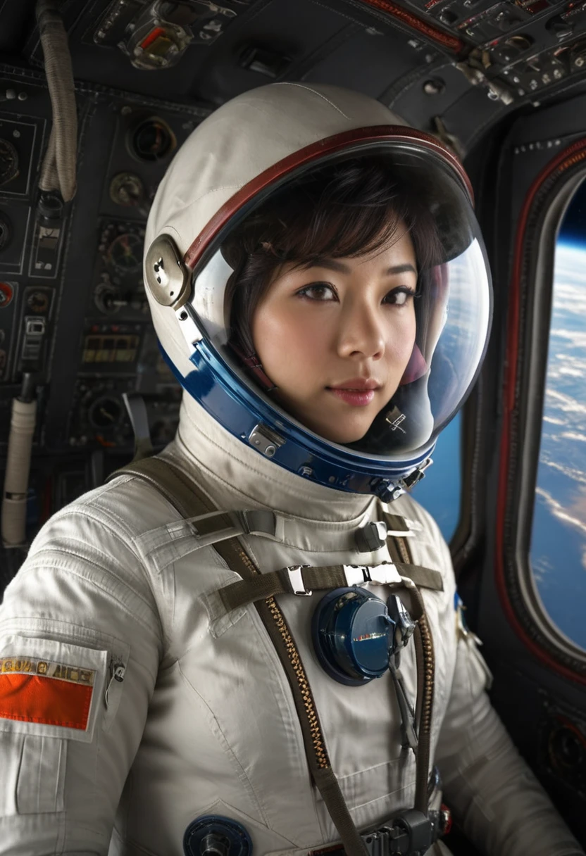 ((Female pilot in the cockpit of a reconnaissance plane), (airplane cockpit), (in flight), (10000 feet altitude)、(sky view):1.7),, short hair, street, emo, BLACK hair, white eyes, eyeliner, apocalypse, girl, nside the (cockpit:1.9) of a (futuristic spaceship:1.6), , blush,sitting on a chair, covered navel, space helmet, space helm, plug suit , space helmet, eva helm, space suit, short hair, spacesuit, astronaut
from , (8k, RAW photo, best quality, masterpiece), (photorealistic), outstanding details, ultra-high resolution, anatomically correct, textured skin, (wide lens effect), (outer space), astronaut, extravehicular activity, EVA, weightlessness, zero gravity, spacewalk, (Cute Japanese girl , 20-year-old),