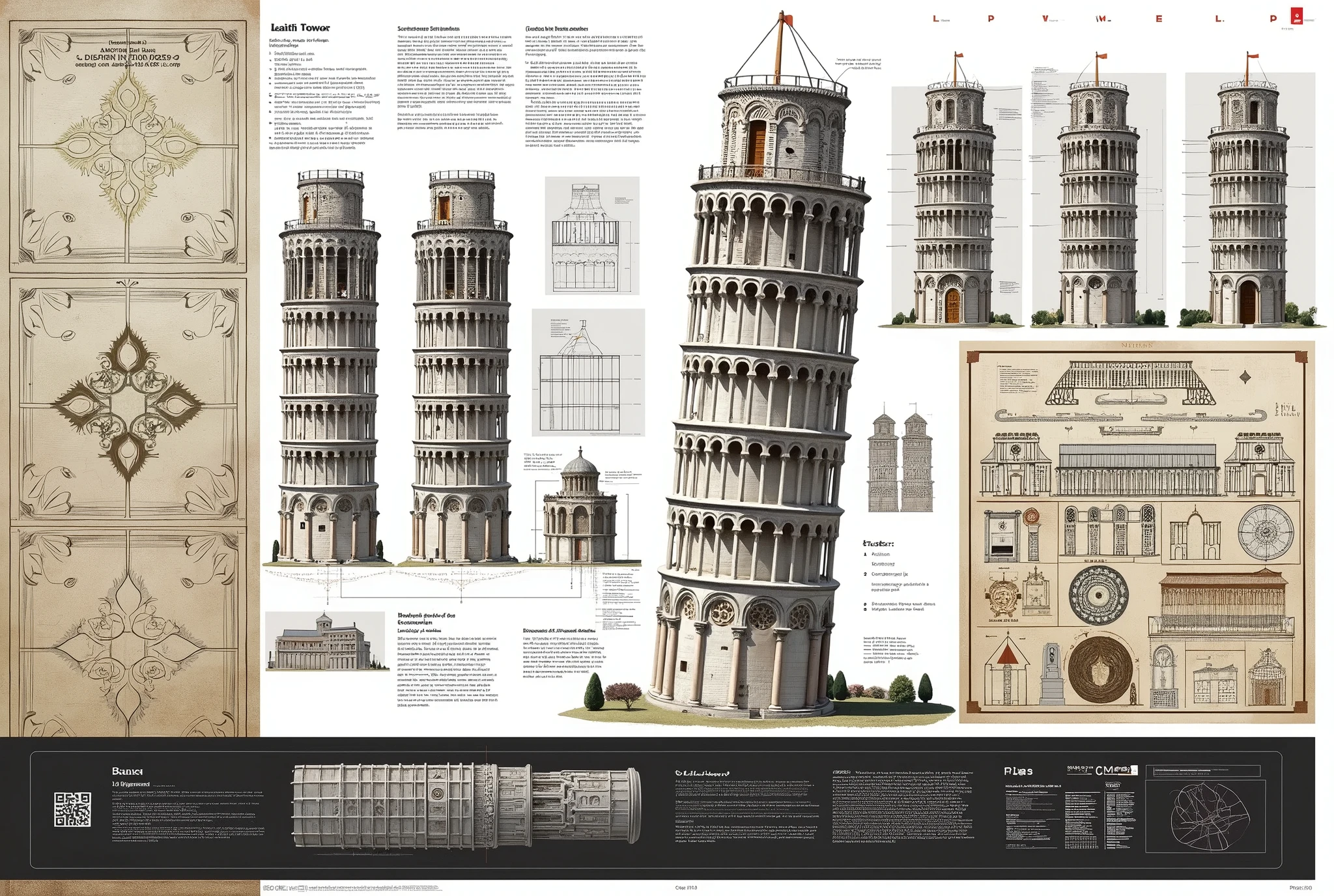 old plans of the Leaning Tower of Pisa