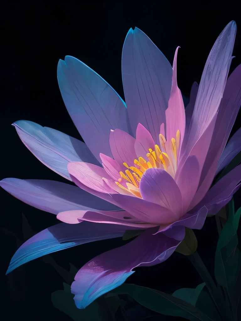 a purple flower with blue and pink flowers on a dark background, 🌺 cgsociety, glowing flowers, blue and pink colors, magical flowers, magical colorful flowers, wow it is beautiful, beautiful!!! digital art, beautiful gorgeous digital art, pink and blue colors, beautiful color art!, beautiful!!!!!!!!!, luminous flowers, glowing neon flowers, beautiful colours, beautiful colors, by Yang J