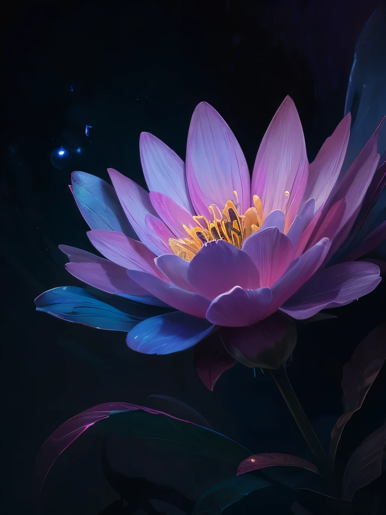 a purple flower with blue and pink flowers on a dark background, 🌺 cgsociety, glowing flowers, blue and pink colors, magical flowers, magical colorful flowers, wow it is beautiful, beautiful!!! digital art, beautiful gorgeous digital art, pink and blue colors, beautiful color art!, beautiful!!!!!!!!!, luminous flowers, glowing neon flowers, beautiful colours, beautiful colors, by Yang J