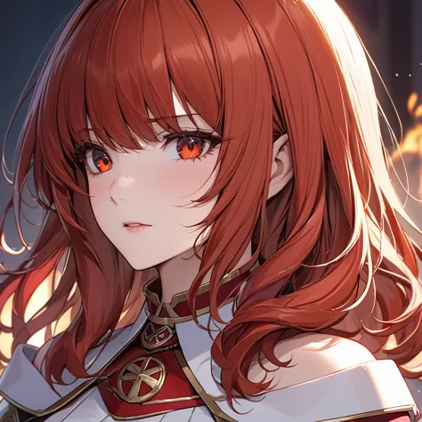 ((highest quality)), ((masterpiece)), (detailed), （perfect face）the woman is a celica with red hair.、the woman turns evil and be...