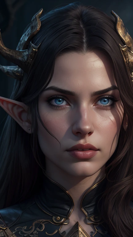 a young and delicate female elf, 1girl, detailed face, beautiful detailed eyes, beautiful detailed lips, elegant fantasy elf, horns, long hair, detailed intricate clothing, tentacles, dark fantasy, dramatic lighting, moody atmosphere, cinematic, highly detailed, (best quality,4k,8k,highres,masterpiece:1.2),ultra-detailed,(realistic,photorealistic,photo-realistic:1.37)