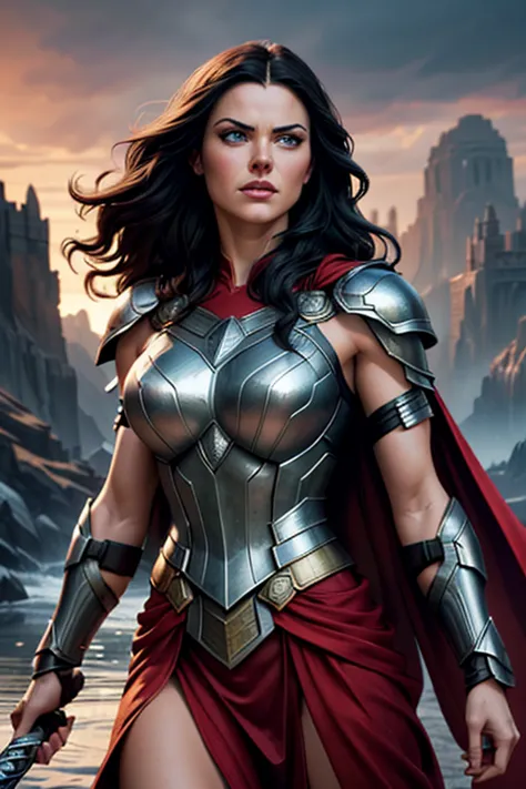 a beautiful lady sif, the wife of thor, portrait, intricate detailed face, long flowing hair, intense gaze, heroic expression, d...