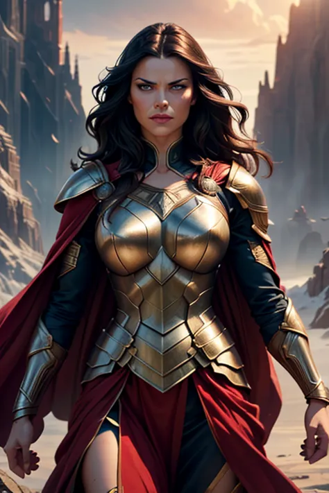 a beautiful lady sif, the wife of thor, portrait, intricate detailed face, long flowing hair, intense gaze, heroic expression, d...