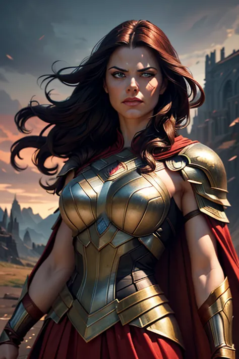 a beautiful lady sif, the wife of thor, portrait, intricate detailed face, long flowing hair, intense gaze, heroic expression, d...