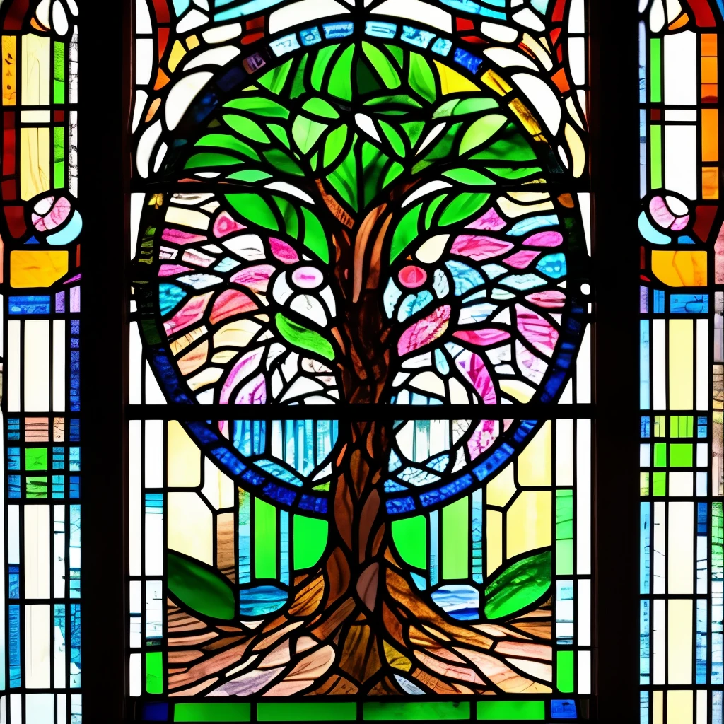 a close up of a stained glass window with a tree in it, stained glass art, (art nouveau), ( art nouveau ), beautiful stained glass window, stained glass, stained glass!!, by Louis Comfort Tiffany, maxim verehin stained glass, art nouveau, stain glass, stained glass window!!!!!, backlit stained glass, intricate stained glass, art nouveau!