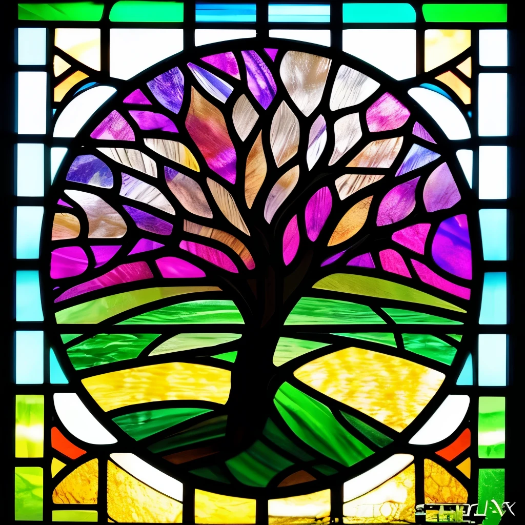 a close up of a stained glass window with a tree in it, stained glass art, (art nouveau), ( art nouveau ), beautiful stained glass window, stained glass, stained glass!!, by Louis Comfort Tiffany, maxim verehin stained glass, art nouveau, stain glass, stained glass window!!!!!, backlit stained glass, intricate stained glass, art nouveau!