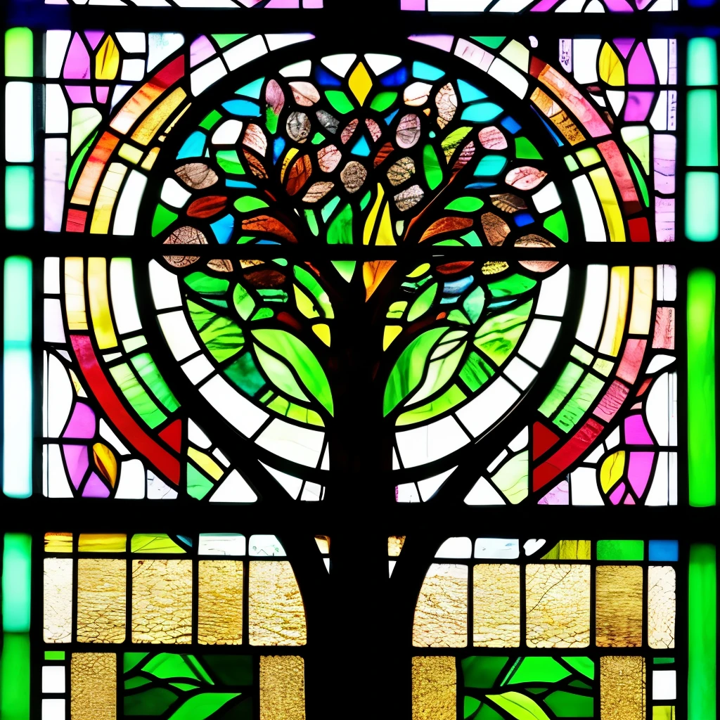 a close up of a stained glass window with a tree in it, stained glass art, (art nouveau), ( art nouveau ), beautiful stained glass window, stained glass, stained glass!!, by Louis Comfort Tiffany, maxim verehin stained glass, art nouveau, stain glass, stained glass window!!!!!, backlit stained glass, intricate stained glass, art nouveau!