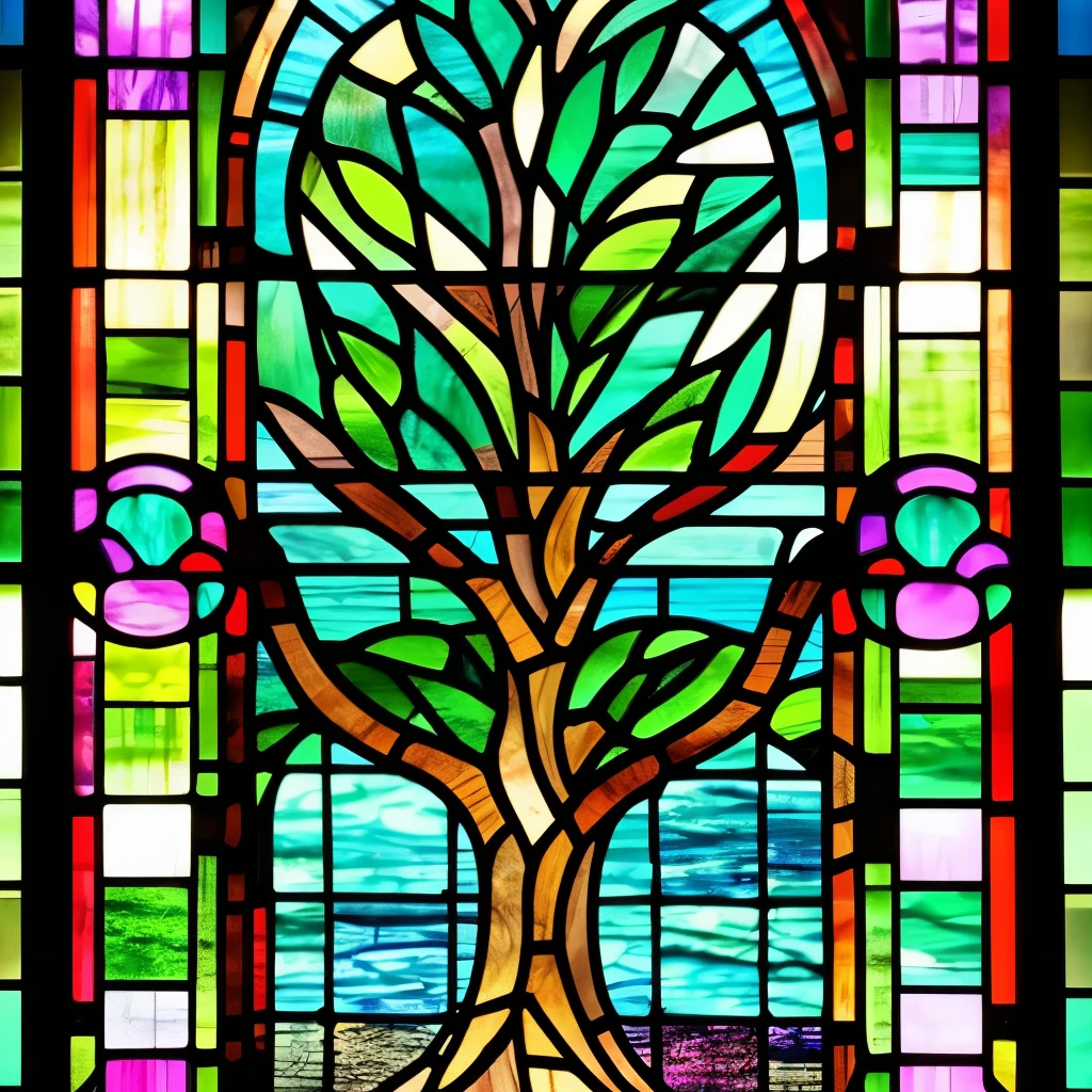 a close up of a stained glass window with a tree in it, stained glass art, (art nouveau), ( art nouveau ), beautiful stained glass window, stained glass, stained glass!!, by Louis Comfort Tiffany, maxim verehin stained glass, art nouveau, stain glass, stained glass window!!!!!, backlit stained glass, intricate stained glass, art nouveau!