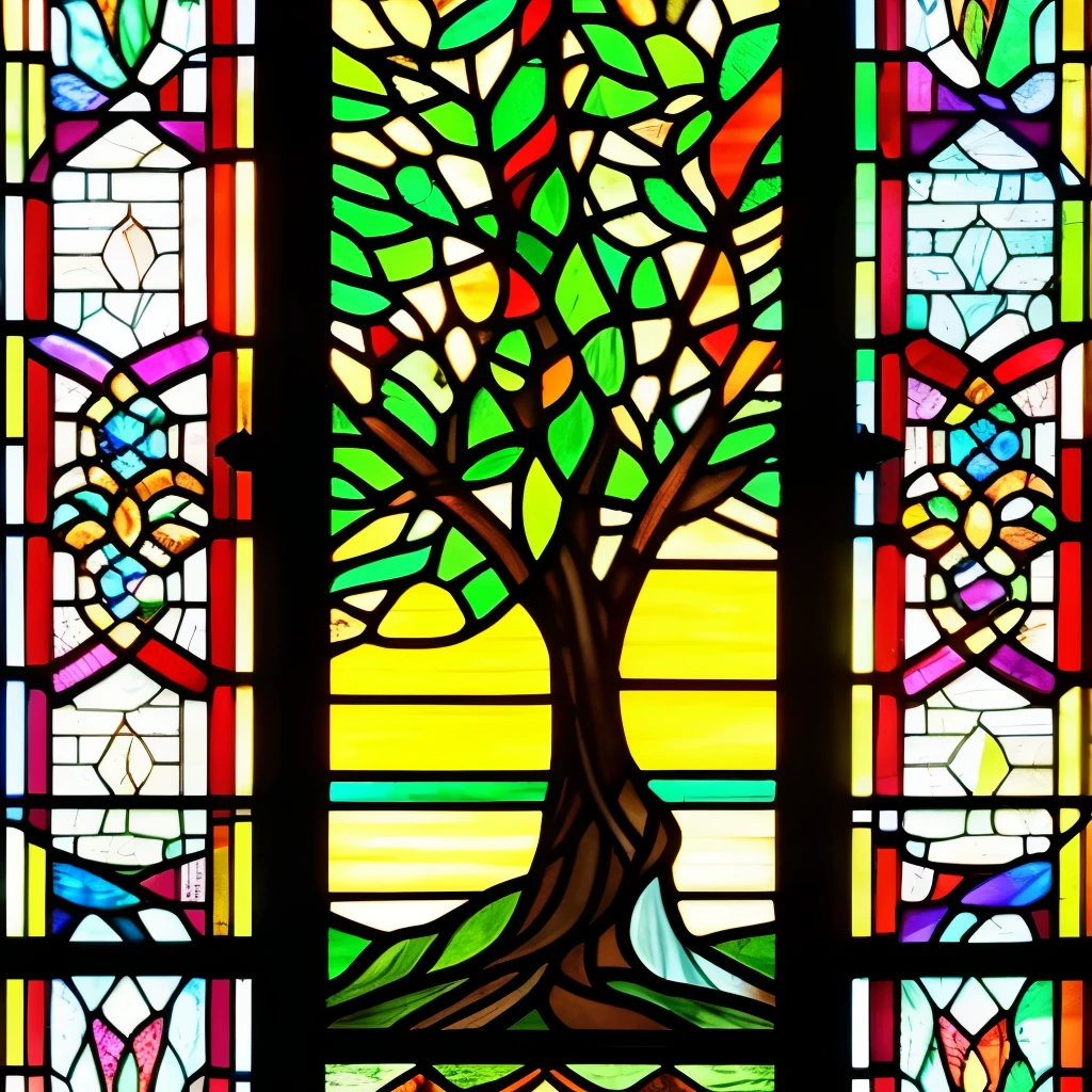 a close up of a stained glass window with a tree in it, stained glass art, (art nouveau), ( art nouveau ), beautiful stained glass window, stained glass, stained glass!!, by Louis Comfort Tiffany, maxim verehin stained glass, art nouveau, stain glass, stained glass window!!!!!, backlit stained glass, intricate stained glass, art nouveau!