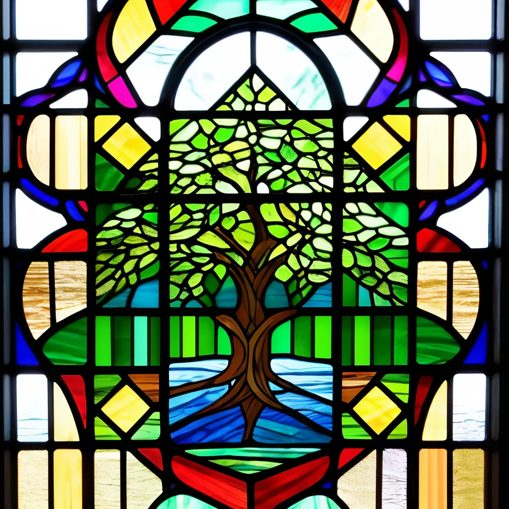 a close up of a stained glass window with a tree in it, stained glass art, (art nouveau), ( art nouveau ), beautiful stained glass window, stained glass, stained glass!!, by Louis Comfort Tiffany, maxim verehin stained glass, art nouveau, stain glass, stained glass window!!!!!, backlit stained glass, intricate stained glass, art nouveau!