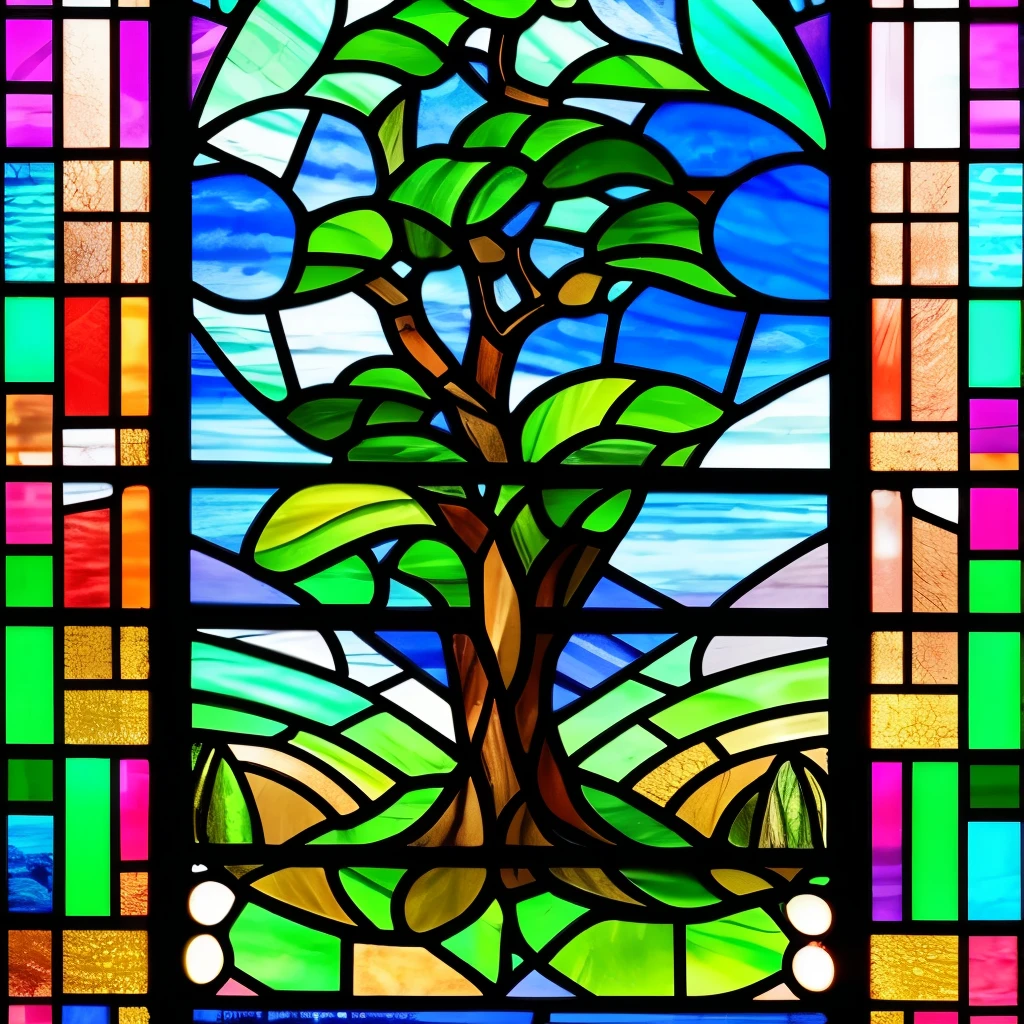 a close up of a stained glass window with a tree in it, stained glass art, (art nouveau), ( art nouveau ), beautiful stained glass window, stained glass, stained glass!!, by Louis Comfort Tiffany, maxim verehin stained glass, art nouveau, stain glass, stained glass window!!!!!, backlit stained glass, intricate stained glass, art nouveau!