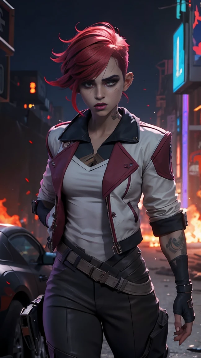 Us de arcane,, uma mulher com redhead, cyberpunk woman anime woman, pants, Beautiful angry cyberpunk goddess, cyberpunk art style, Cyberpunk anime digital art, cyberpunk anime art, arcane, Us Retrato, Us de arcane. Garota de redhead, chica con pants marrones, a white blouse, dark red leather jacket, cyberpunk anime art, cyberpunk themed art, Cyberpunk dark fantasy, estilo arcane, 1 girl, redhead e curto , short hair, garota de redhead, short hair, burning place, White shirt, dark red leather jacket, laterally, girl on an abandoned street, redhead, short hair, green eyes, pink lips, standing, ultra detailed, raw work, Super detailed. Us de arcane. Garota de redhead, chica con pants marrones, a white blouse, dark red leather jacket, Us de arcane em um burning place, Spark - spark, spheres of light, movie poster, Us de arcane, arcane\(League of Legends) Us, Us de arcane em uma cidade abandonada, everything is burning, fire everywhere