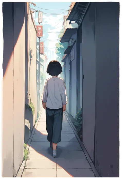 anime girl, short hair, walking, abergonzada