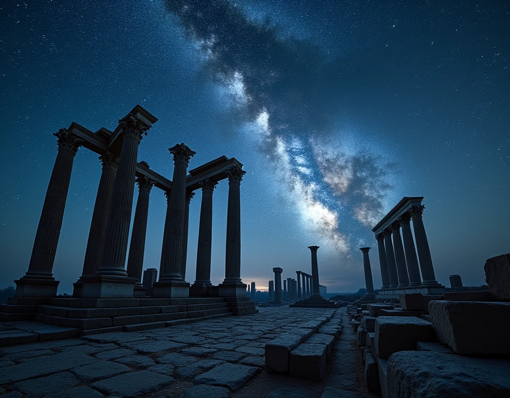 Ancient architecture, Horyuji Temple, milky way, Night Sky, Star trajectory, few fisheye lens.