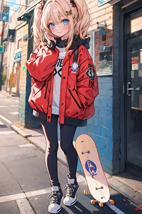 girl, skateboard, white blonde hair