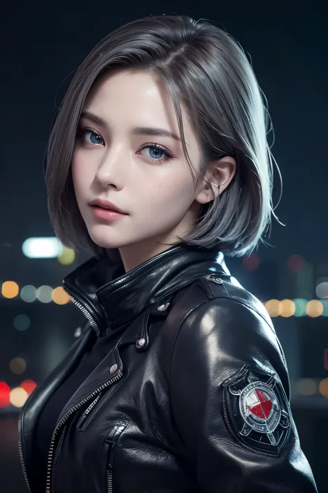 (((masterpiece)))、((((highest quality))))、(((super detailed)))、(photorealistic)、beautiful woman in cyberpunk fashion in black le...