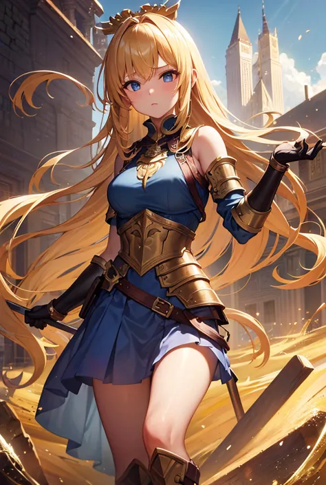 masterpiece, best quality, detail, a beautiful warrior breastplate long blonde hair blue eyes small breasts she rushes to save h...