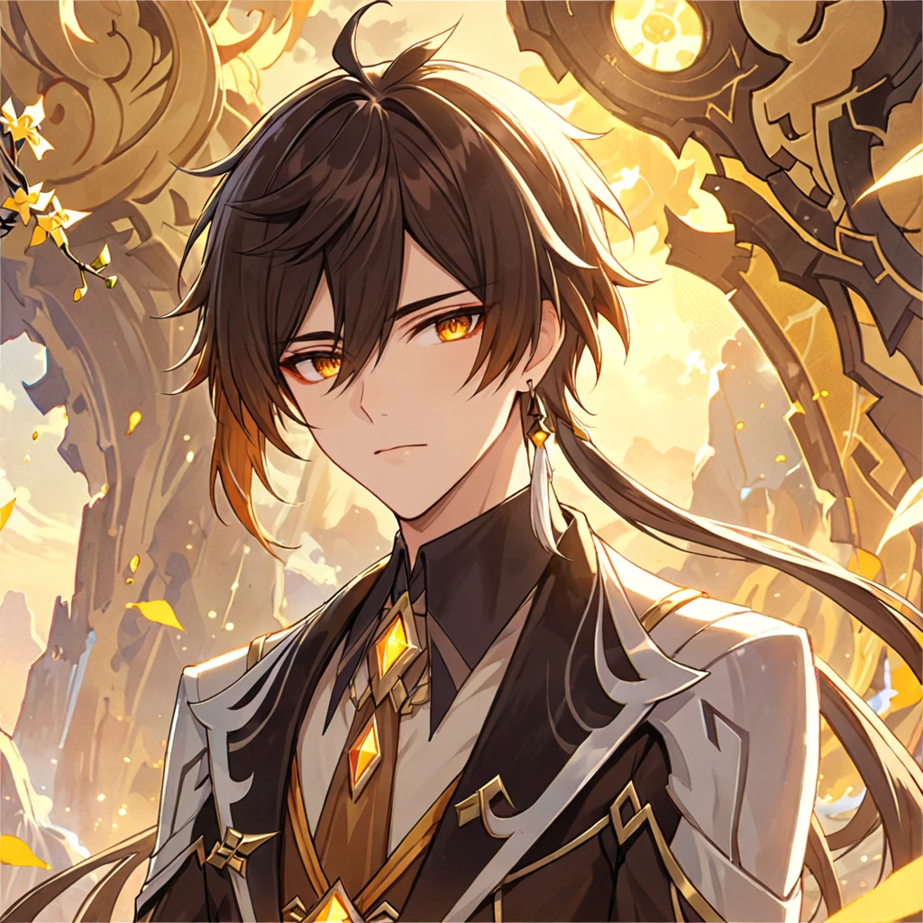 (best quality,4k,8k,highres,masterpiece:1.2),1boy, zhongli_/(archon/)_/(genshin_impact/),male focus,intricately detailed,realistic:.4,intense gold eyes,mature_male, narrow_waist,full body, by carnelian, cel shading, fantasy china background, liyue, mountains,look up at viewer, osmanthus flowers,male focus,solo,long hair,bangs,jewelry,earrings,ponytail,contemplative, thoughtful, calm, serene, red eyeliner, highly detailed eyes, volumetric lighting, sunset, golden illumination, wise and kind god,cinematic lighting, ray tracing, UHD, high details, high quality, award winning, super detail,vivid fantasy painting,hd color,seductive eyes,sexy eyes,narrowed eyes,lowered lashes,handsome man,small iris,honkai star rail character,godly,hot asian man,asian eyes,red eyeliner,blade from honkai