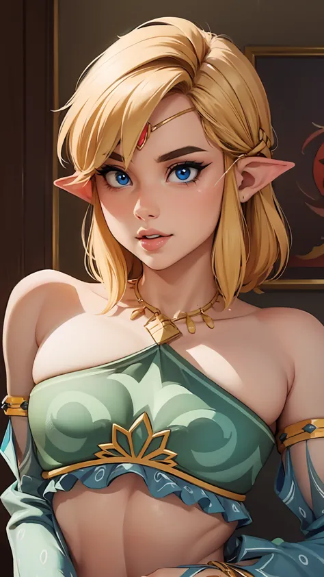 ((masterpiece)), ((best quality)), (detailed), perfect, solo, link, gorgeous boy, luscious lips, blonde hair, sexy, sexy marked collarbones 