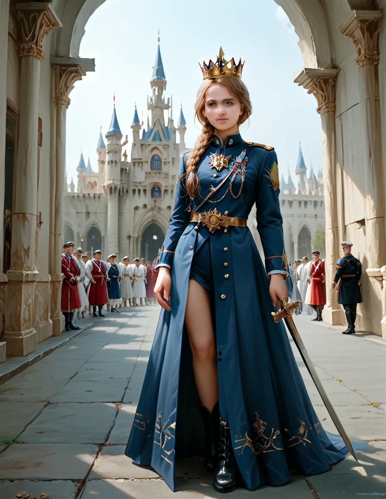 1 young woman,masterpiece,beautiful girl,Long blond hair,tall and thin,Elegant shape,noble woman,boots, Beautiful clothes, clothing, Stars of rank, Royal Sword , Royal Guard uniform, crown, strong, palace, Honorable,Servant,Soldiers marching in parade,honor, Rank and title, cinematic, dramatic ,(8K),(UHD),(realisticest:1.30) (photorealistic:1.35),(ultra highly detailed),(highly resolution:1.3),(highly illustration:1.3),

high resolution, (Masterpiece:1.35), precise,Anatomically correct, qualityที่ดีที่สุด, details, (โมเดลhigh resolution:1.2), detailsสูง, miaoz ,iaoz, quality, detailsมาก, high resolutionสุด, (realistic textures:1.3), (โมเดลความละเอียดสูง:1.2), (model textures:1.3) 