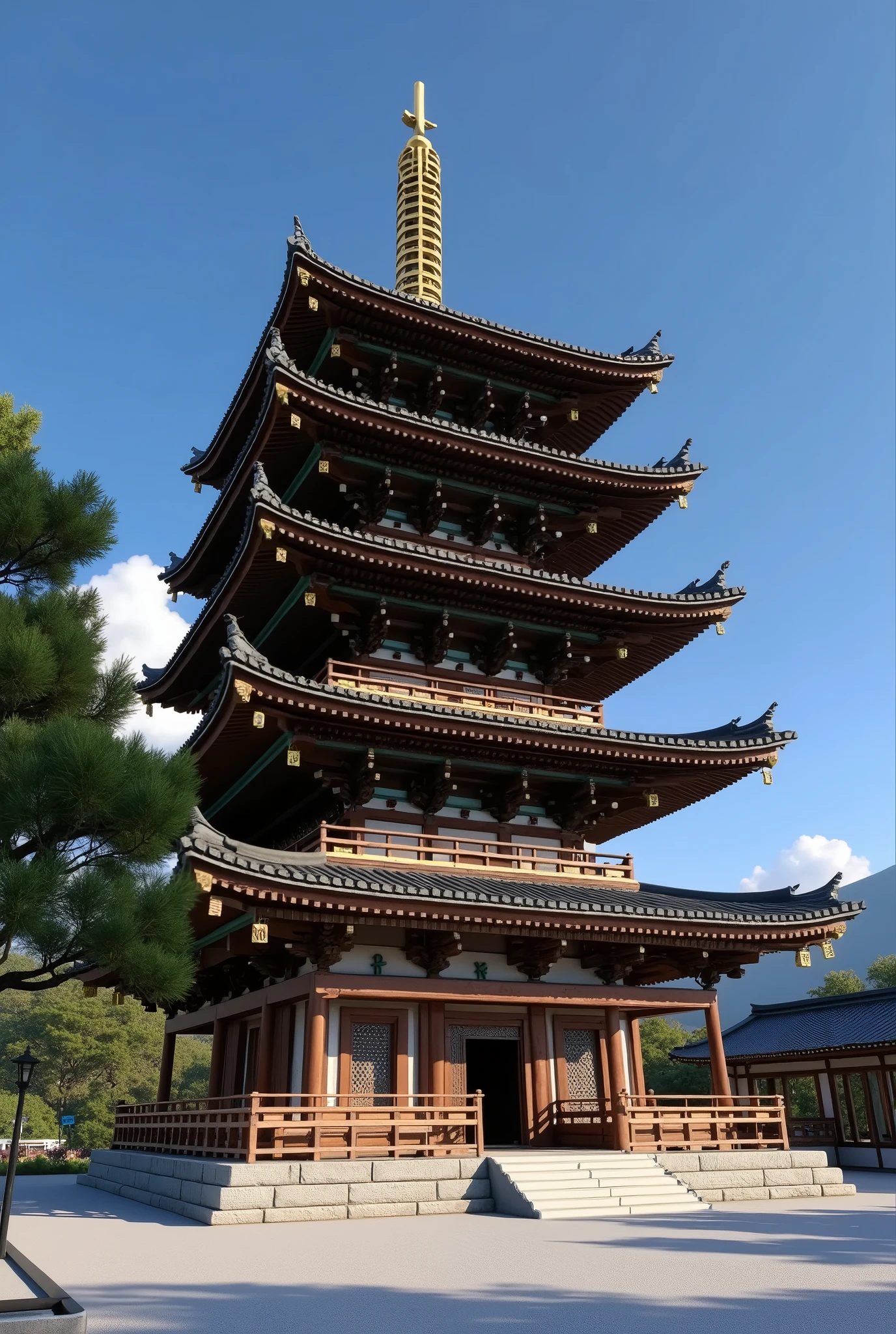 Five-storied Pagoda of Horyuji Temple, best quality, (masterpiece:1.2), high quality, highres, (hyper detailed), 4k,