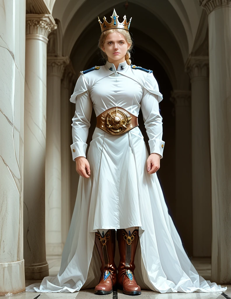 1 young woman,masterpiece,beautiful girl,Long blond hair,tall and (big muscle,:1.3)Elegant shape,noble woman,boots, Beautiful clothes, clothing, Stars of rank, Royal Sword , Royal Guard uniform, crown, strong, palace, Honorable,Servant,Soldiers marching in parade,honor, Rank and title, cinematic, dramatic ,(8K),(UHD),(realisticest:1.30) (photorealistic:1.35),(ultra highly detailed),(highly resolution:1.3),(highly illustration:1.3),

high resolution, (Masterpiece:1.35), precise,Anatomically correct, qualityที่ดีที่สุด, details, (โมเดลhigh resolution:1.2), detailsสูง, miaoz ,iaoz, quality, detailsมาก, high resolutionสุด, (realistic textures:1.3), (โมเดลความละเอียดสูง:1.2), (model textures:1.3) 