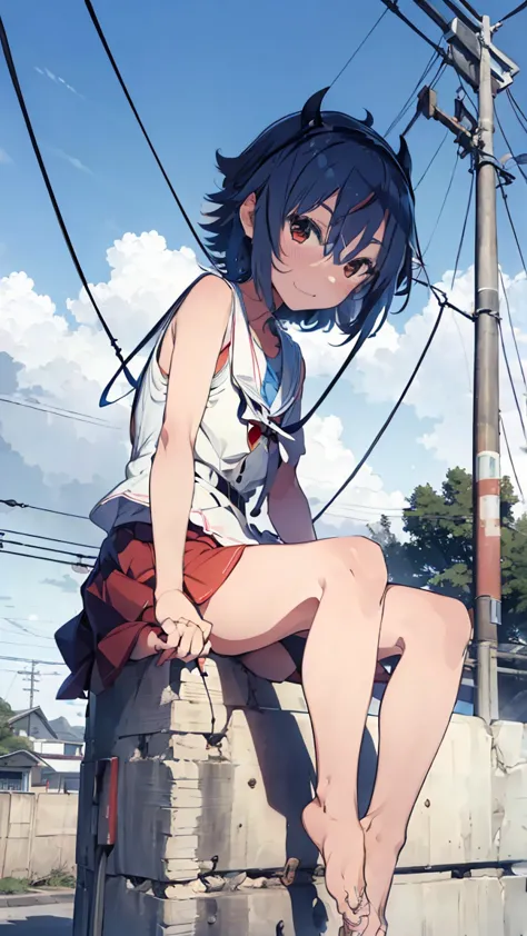 masterpiece, highest quality, high resolution, very detailed,(((mikoto naruka))), (((sitting far away))), (((blue sky))), (((ele...