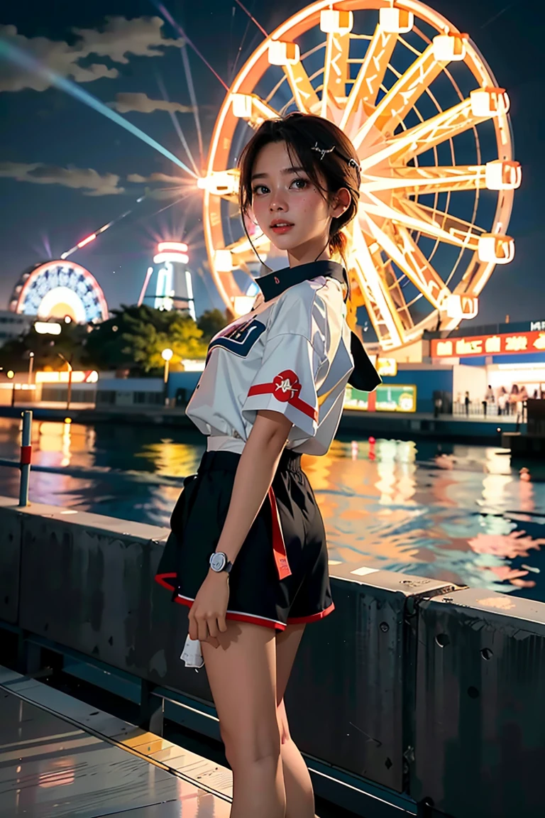 arafed woman standing on a ledge with a ferris wheel in the background, hyung tae, jinyoung shin, album art, cai xukun, profile picture 1024px, kim doyoung, hong june hyung, yanjun chengt, bladee from drain gang, male ulzzang, xintong chen, taken with canon eos 5 d mark iv