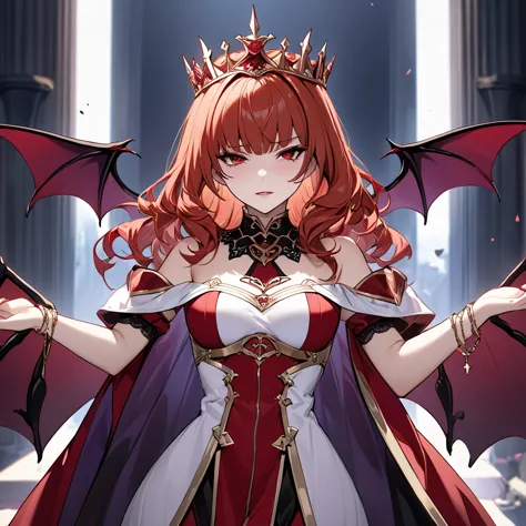 ((highest quality)), ((masterpiece)), (detailed), （perfect face）the woman is a celica with red hair.、the woman turns evil and be...