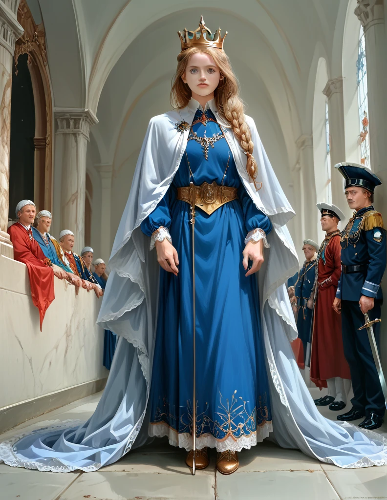 1 young woman,masterpiece,beautiful girl,Long blond hair,tall and big muscle,Elegant shape,noble woman,boots, Beautiful clothes, clothing, Stars of rank, Royal Sword , Royal Guard uniform, crown, strong, palace, Honorable,Servant,Soldiers marching in parade,honor, Rank and title, cinematic, dramatic ,(8K),(UHD),(realisticest:1.30) (photorealistic:1.35),(ultra highly detailed),(highly resolution:1.3),(highly illustration:1.3),(high detailed beautiful face),(high detailed body),(high detailed beautiful eyes),

high resolution, (Masterpiece:1.35), precise,Anatomically correct, (qualityที่ดีที่สุด), (details illustration, (โมเดลhigh resolution:1.2), detailsสูง, miaoz ,iaoz, quality, detailsมาก, high resolutionสุด, (realistic textures:1.3), (โมเดลความละเอียดสูง:1.2), (model textures:1.3) 