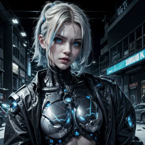 o blue eyes cyborg, cyberpunk version,.