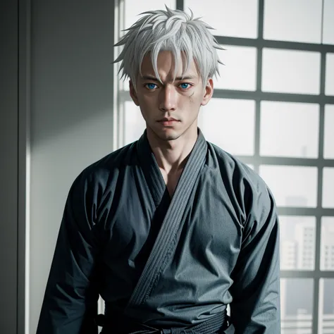 young man,gojo, white hair and blue eyes, jujutsu kaisen