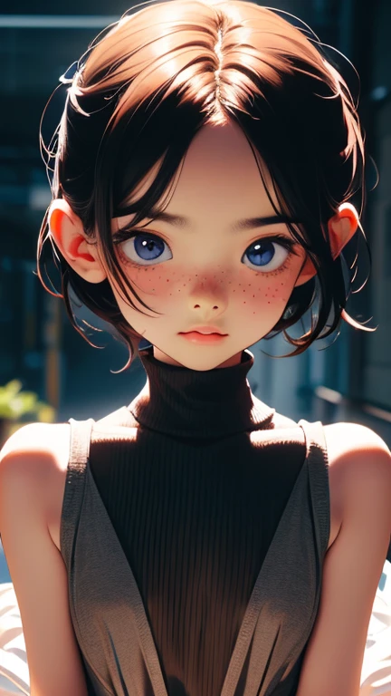 (((Round face, avert your eyes))),freckles ,Chibi Style,  (Get an orgasm), Upper Body, whole body,  Highest quality, High resolution, unity 8k wallpaper, (shape:0.8), (Beautiful attention to detail:1.6), Highly detailed face, Perfect lighting, Highly detailed CG, Pussy Line,(From below)