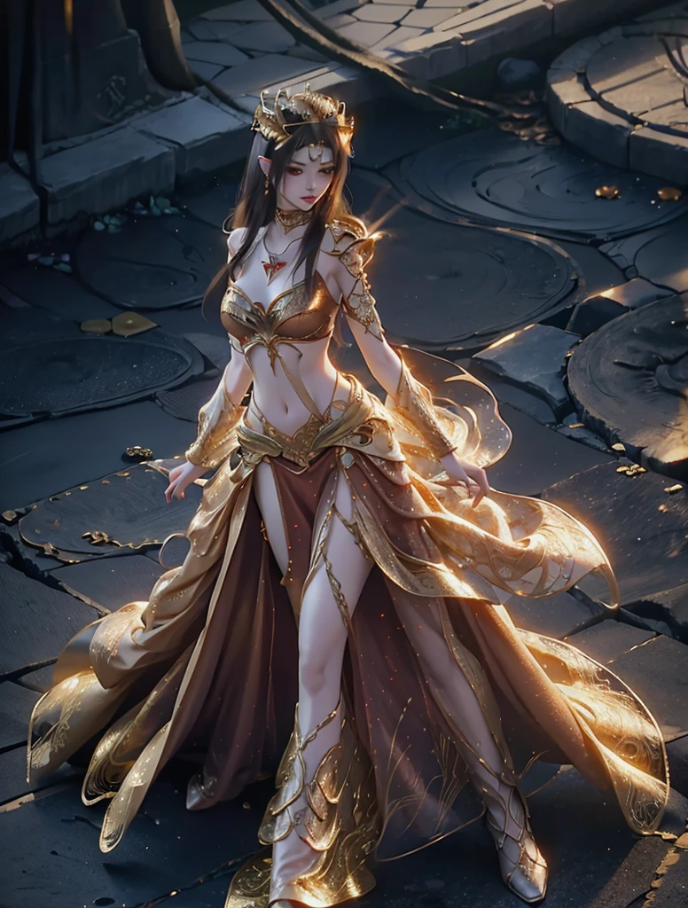  Women in golden transparent dresses,1 white hair and 1 red hair.charming beauty,seductive,look at the viewer,Slim waist,(exposed navel,Bare waist),Long hair,Very detailed,High end Zhenyi Station,Rainstorm Site, Detailed fantasy art, Stunning character art, Beautiful and beautiful character art, Beautiful gold and diamond armor, Highly detailed, Girls in sparkling armor, Beautiful tiaras and jewelry, Diamond-filled crowns.Crystal jewelry filigree, Milky way , Stunning visuals, (dynamic lines, light tracks :1.2), Bright colors,