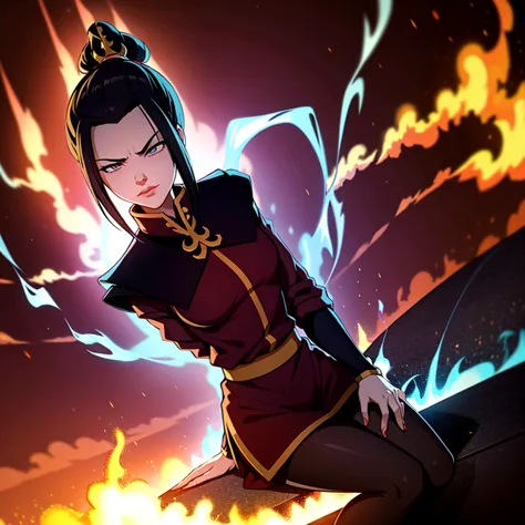 masterpiece, best quality, 1girl, azula, sexy dress, tight, pantyhose, high heels, slight smirk, azula (avatar the last airbende...