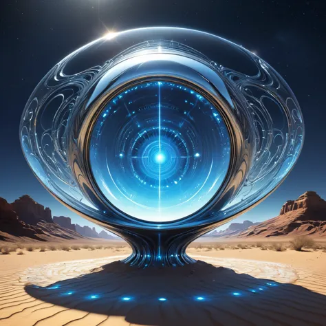 shiny, polished object art like a mirror suddenly appearing in the desert, abstract, streamlined, futuristic: 1.5, dynamic, (add...