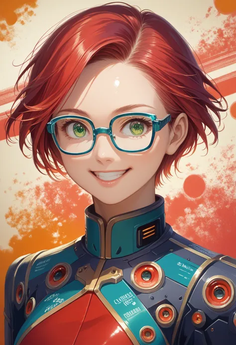 (masterpiece, top quality, best quality, official art, beautiful and aesthetically pleasing:1.2), (1 girl, short, red hair, gree...