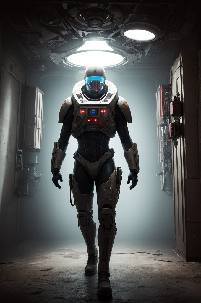 a humanoid figure made of silica and metallic oil, walking inside a cryo-chamber of a nostromo vessel, surreal, cinematic lighting, hyper-detailed, intricate machinery, complex architecture, moody atmosphere, dramatic composition, vibrant colors, shimmering materials, masterpiece, photorealistic, 8k, cinematic,  Hugh syme style, artstation, morbid, michal karcz style, dramatic atmosphere, soft lightbeam, retro vintage, cinematic professional photography prodution, studio professional lighting, 