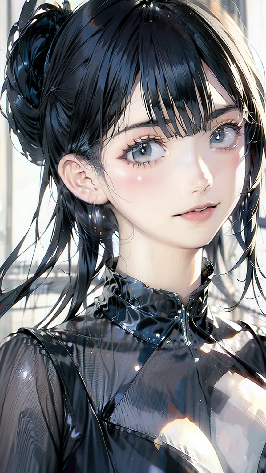 Close-up of woman in black and blue dress, Highly detailed digital art in 4K, 4K Detailed Digital Art, リアルなDigital Art 4K, リアルなDigital Art 4K, Amazing digital illustrations, Beautiful SF Girl Portrait, SF Women&#39;s Portraits, Digital Art 4K, Portrait of a cyberpunk girl, Beautiful cyberpunk girl face, Epic portrait illustration  